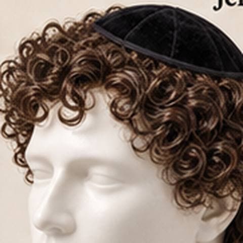 Jerry Curls Hairmulka: black velvet kippah with long loose glossy curls