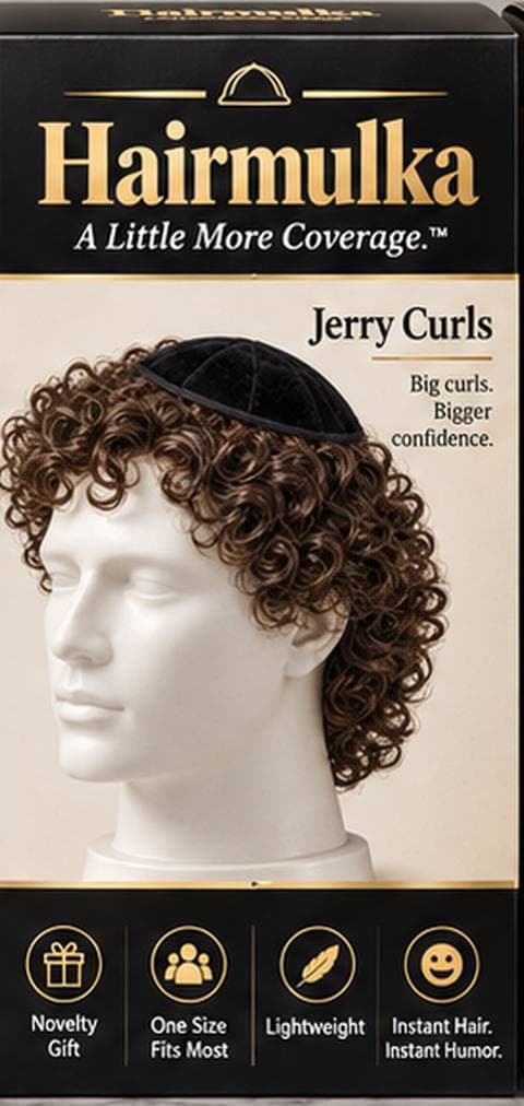 Jerry Curls Hairmulka: black velvet kippah with long loose glossy curls